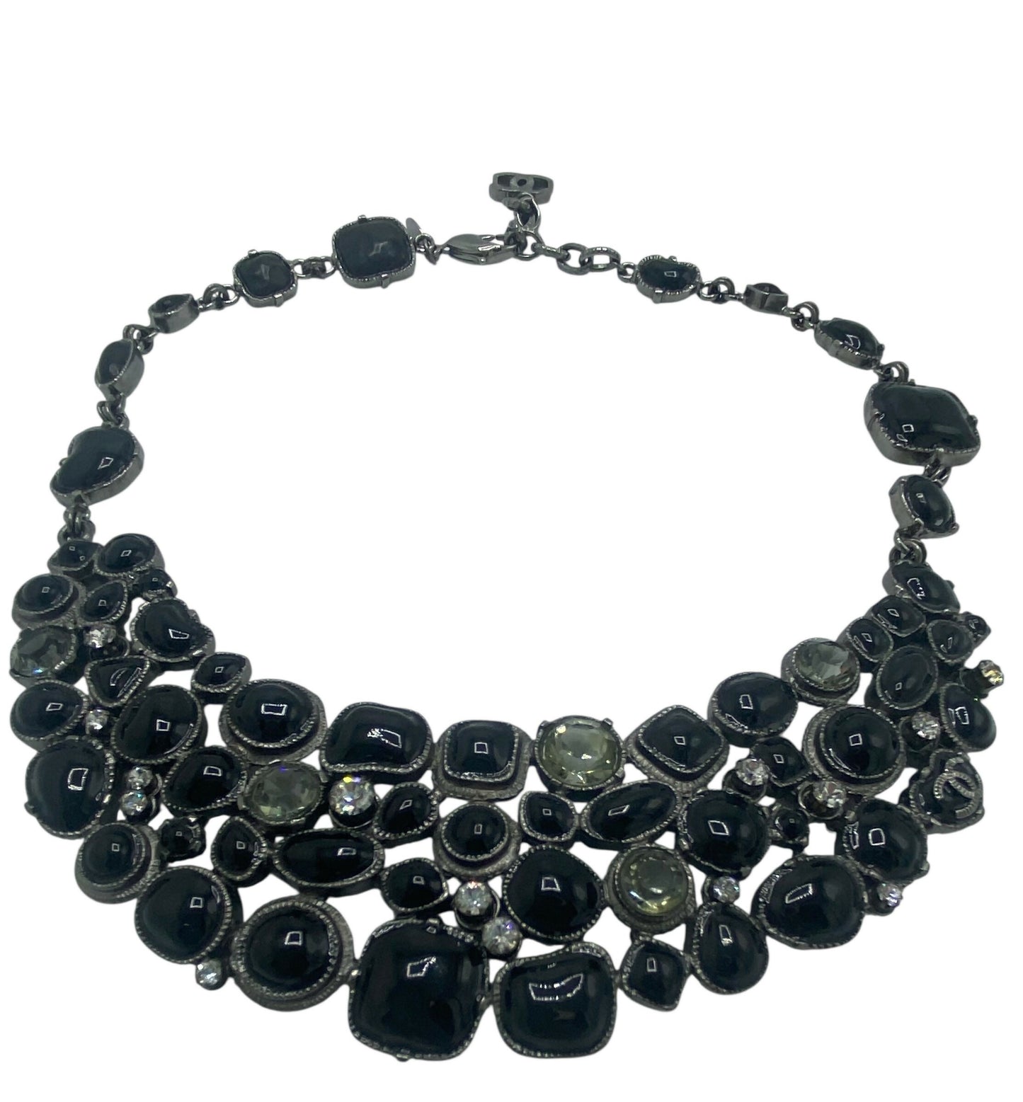 Rare Chanel 08A Black Crystals CC Gripoix Bib Collar Necklace