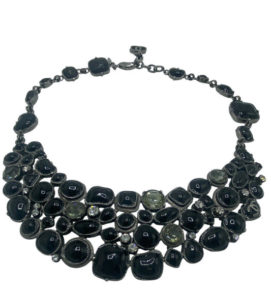 Rare Chanel 08A Black Crystals CC Gripoix Bib Collar Necklace