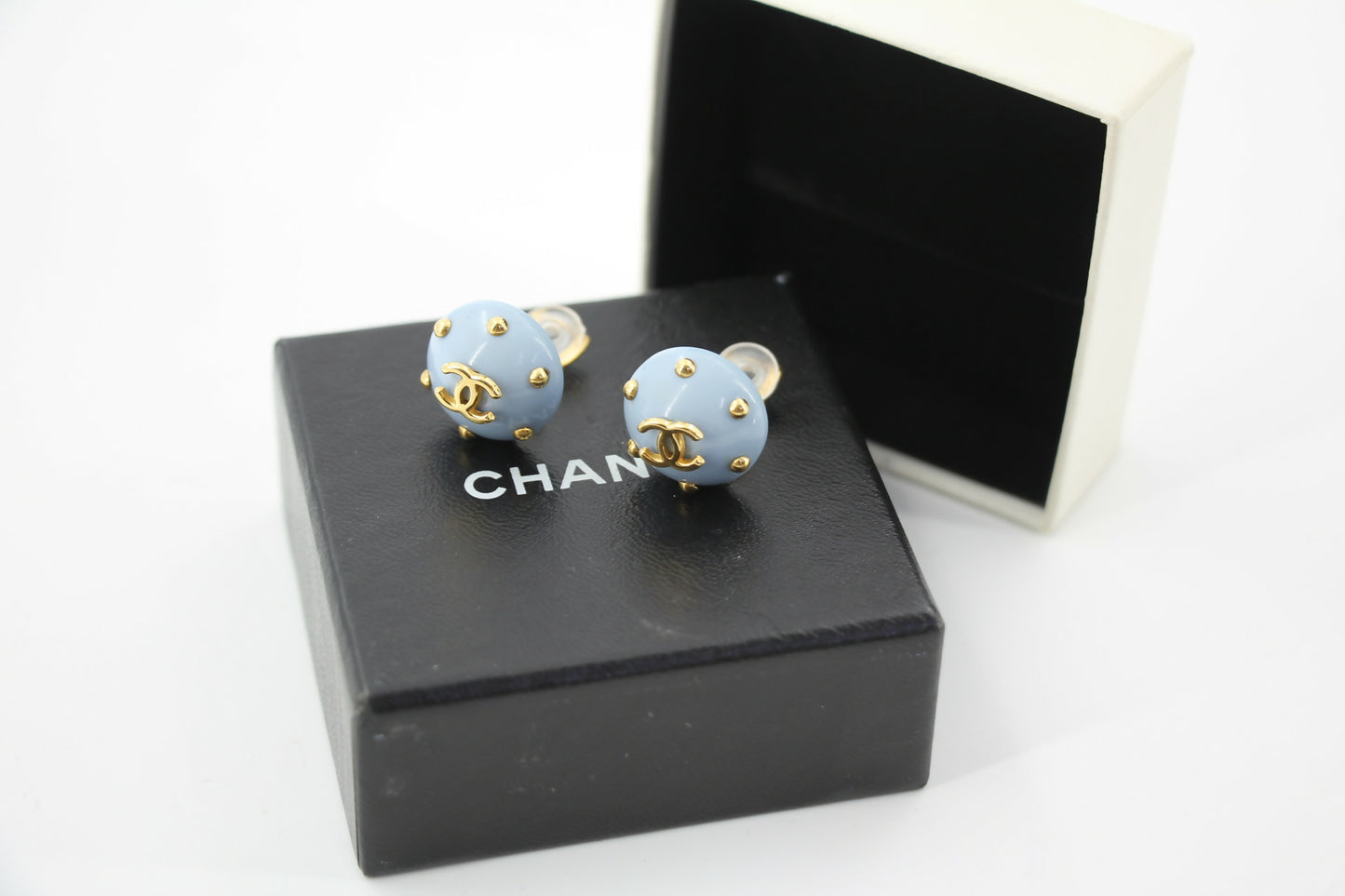 Chanel 96C Resin Light Blue Bean Clip-on Earrings