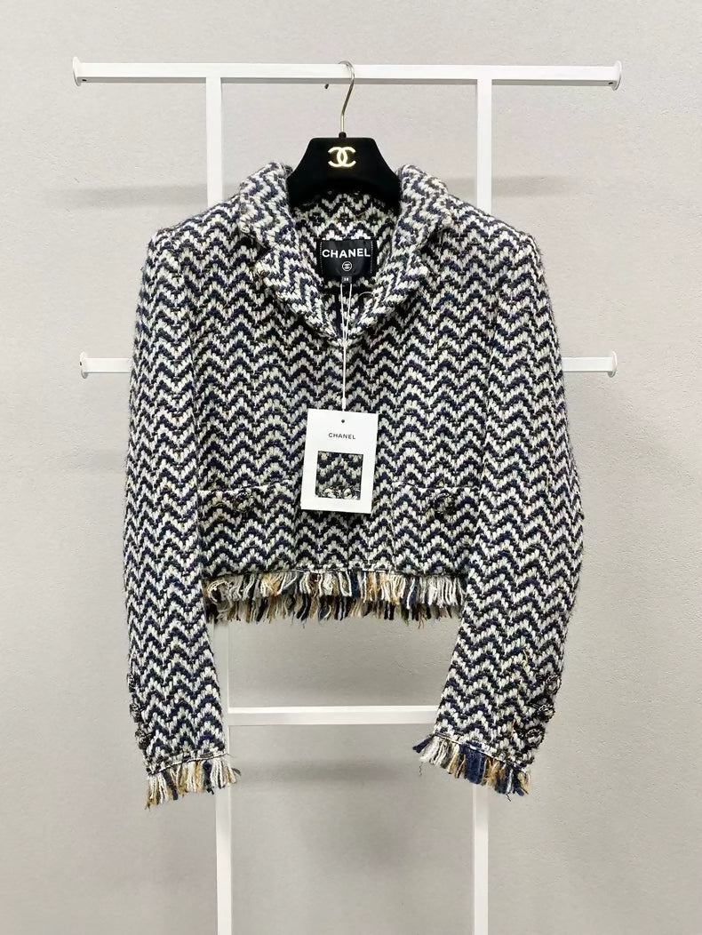 Chanel 19K Snow Collection Tweed Fringe Jacket