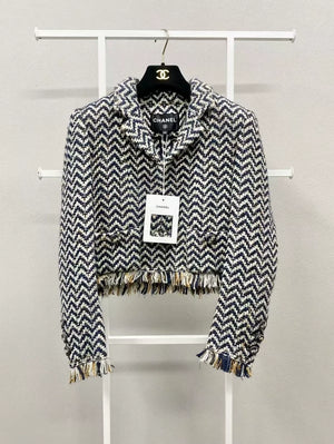Chanel 19K Snow Collection Tweed Fringe Jacket