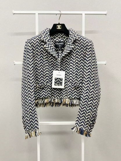 Chanel 19K Snow Collection Tweed Fringe Jacket