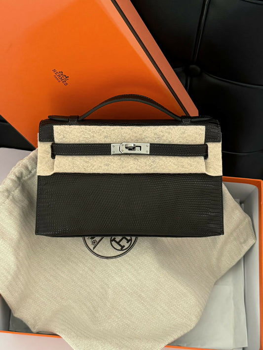 Hermès Mini Kelly I (20) Ébène Lizard Niloticus with Palladium Hardware Square I Stamp