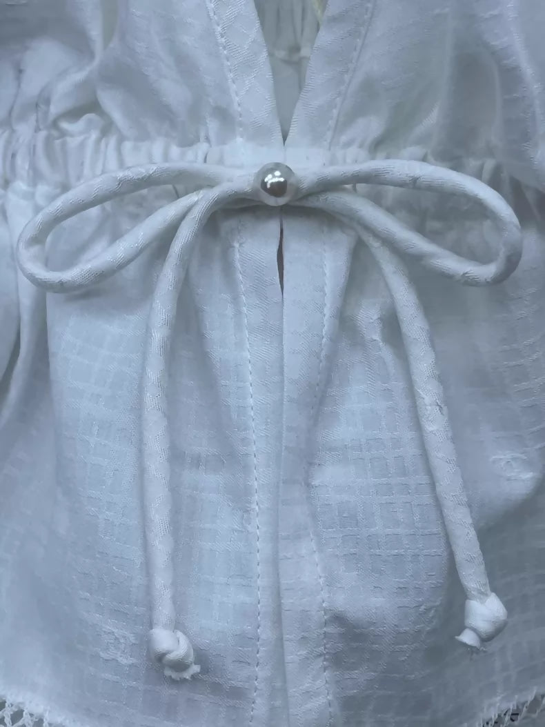 Chanel 25P Double White top with bow detail