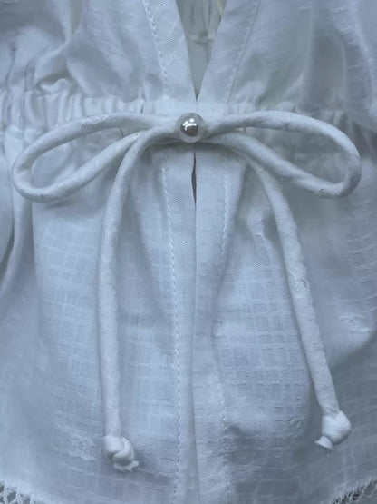Chanel 25P Double White top with bow detail