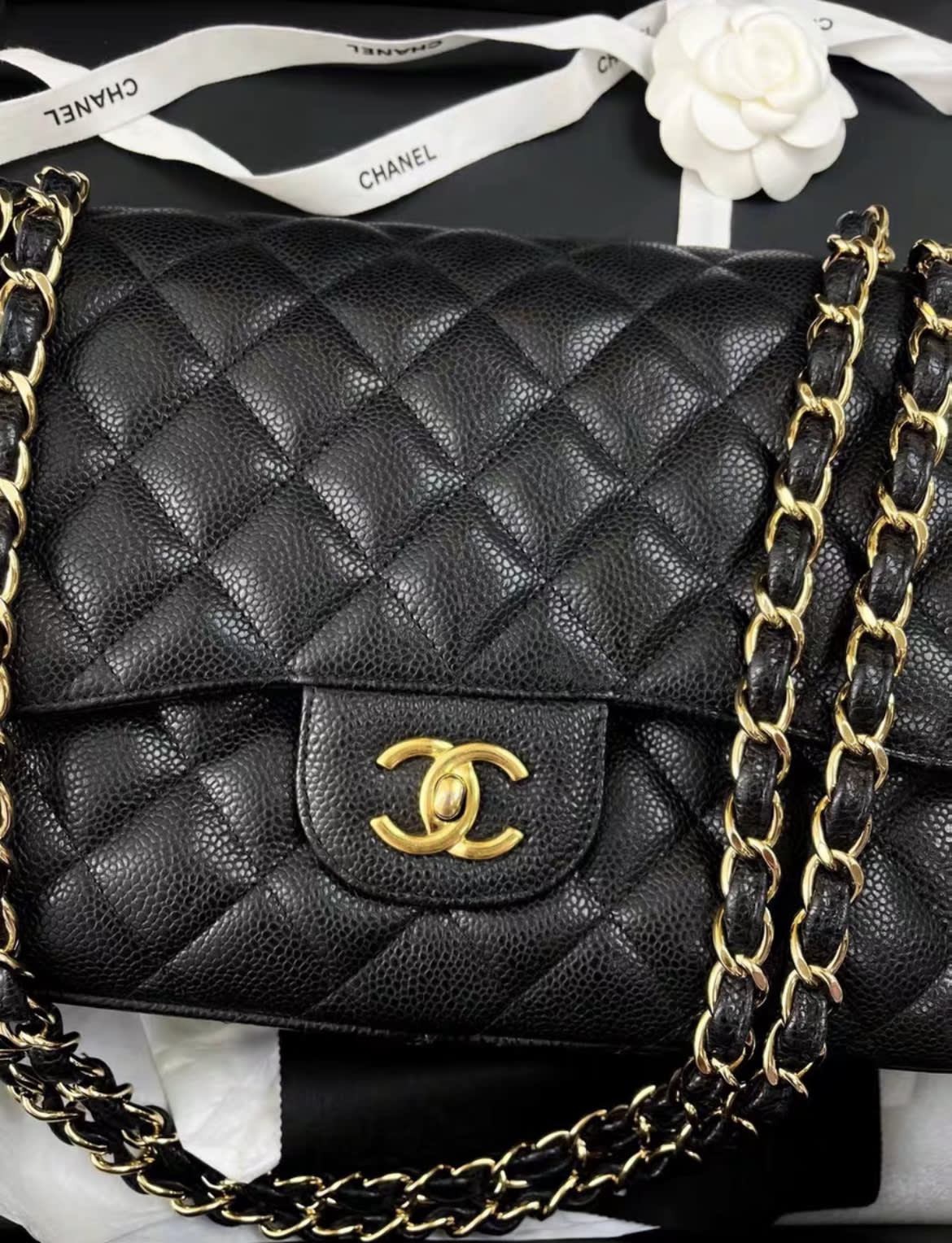 Chanel black lychee cowhide CF large jumbo chain bag – Wararni.com