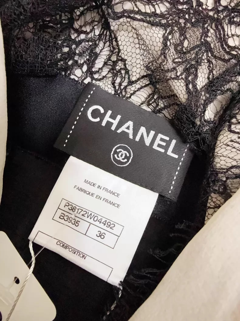 Chanel 2010 Beige/Nude Dress with Black Lace Ribbon