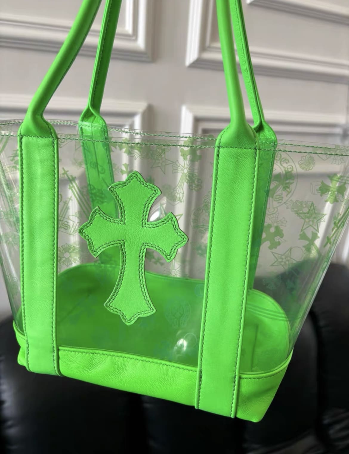 Chrome Hearts Green PVC Leather Cross Tote Bag