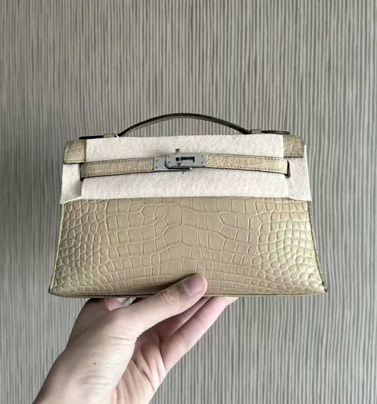 Hermes Kelly Pochette 0M Chai Matte Alligator Palladium Hardware