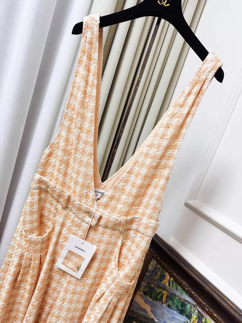 Chanel 23S Orange Houndstooth tweed Jumpsuit