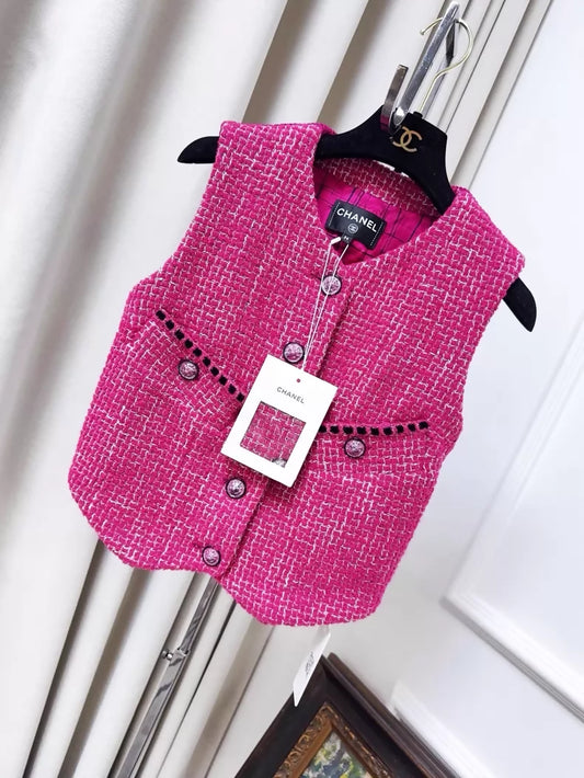 Chanel 22B pink tweed and velvet vest
