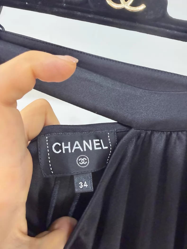 Chanel Black Crop Silk Wide-Leg Pants