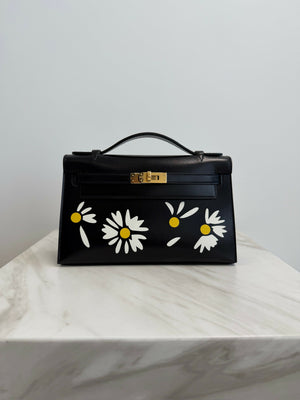 Hermès Kelly Pochette Marqueterie Noir / Blanc / Jaune de Naples Box Leather GHW G 2026