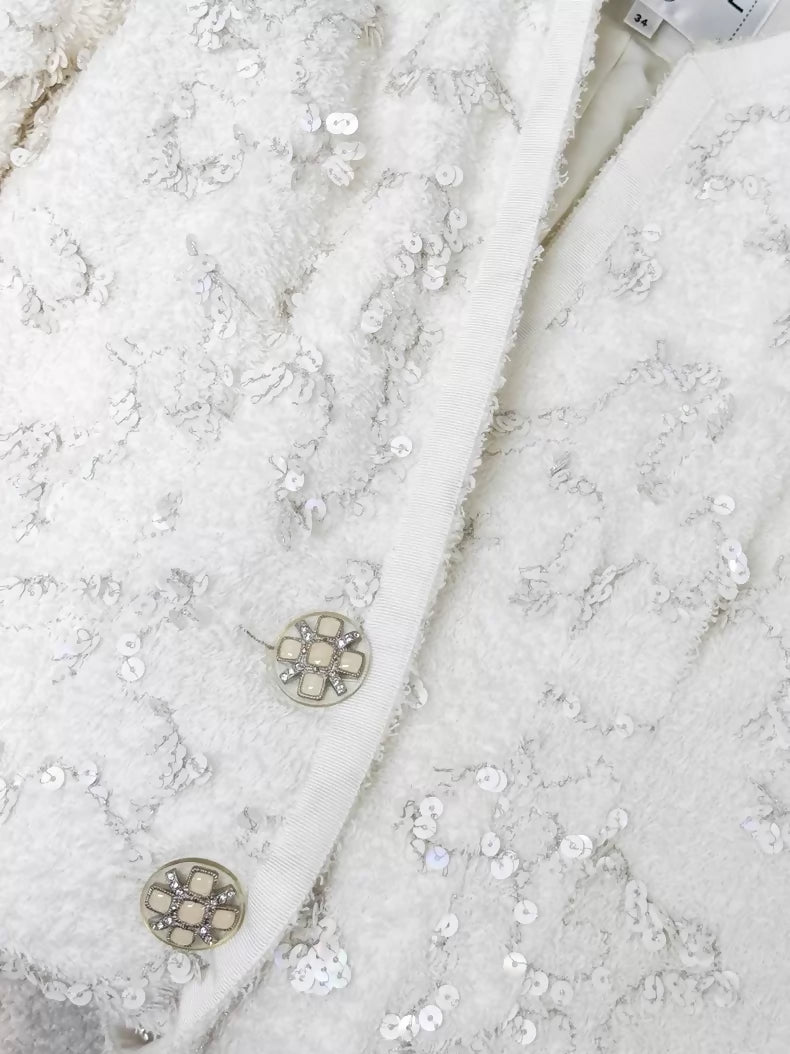 Chanel 19S white sequined terry cloth jacket