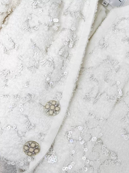 Chanel 19S white sequined terry cloth jacket