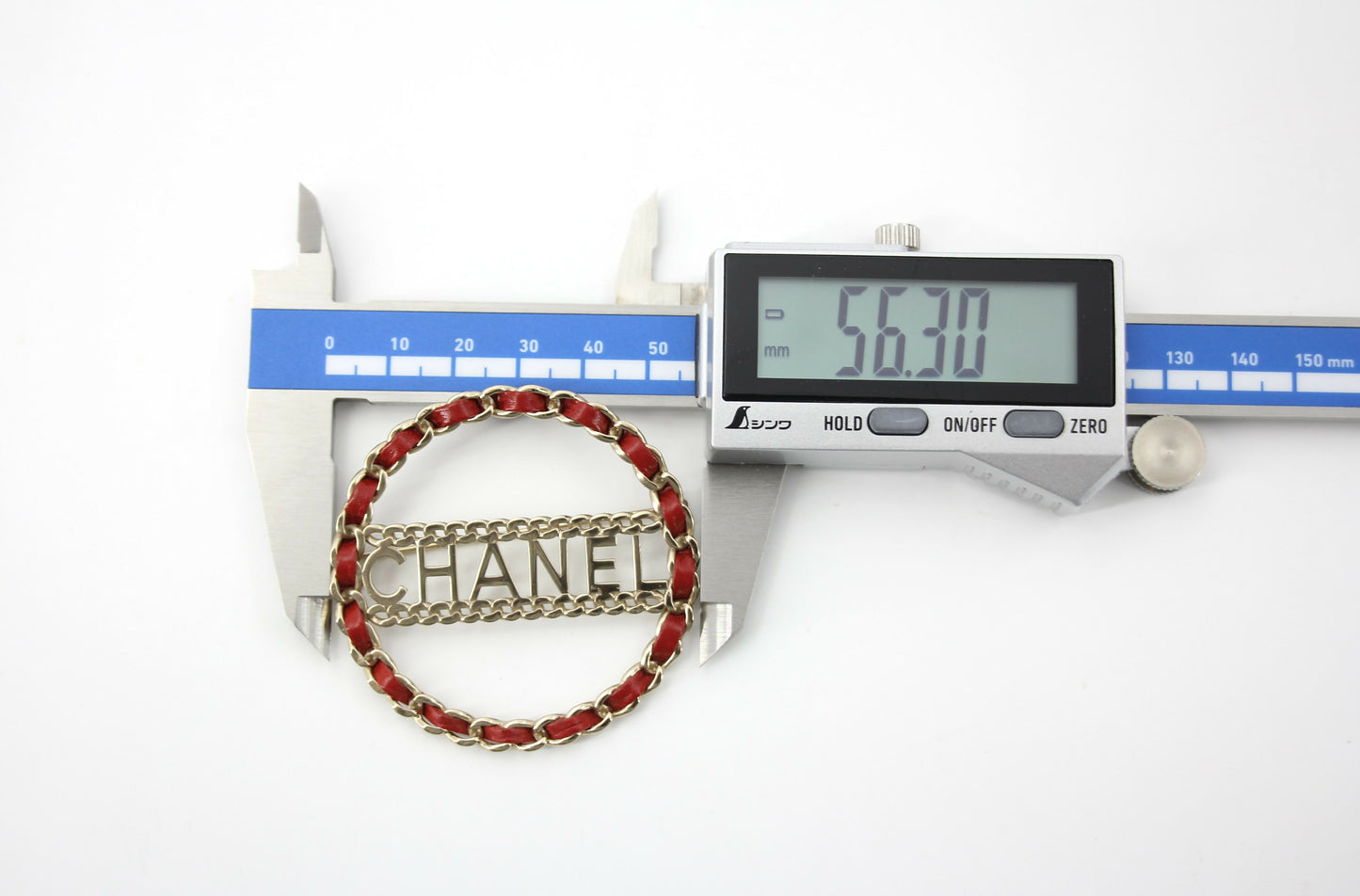 Chanel B18K Leather Red Metal Round Brooch