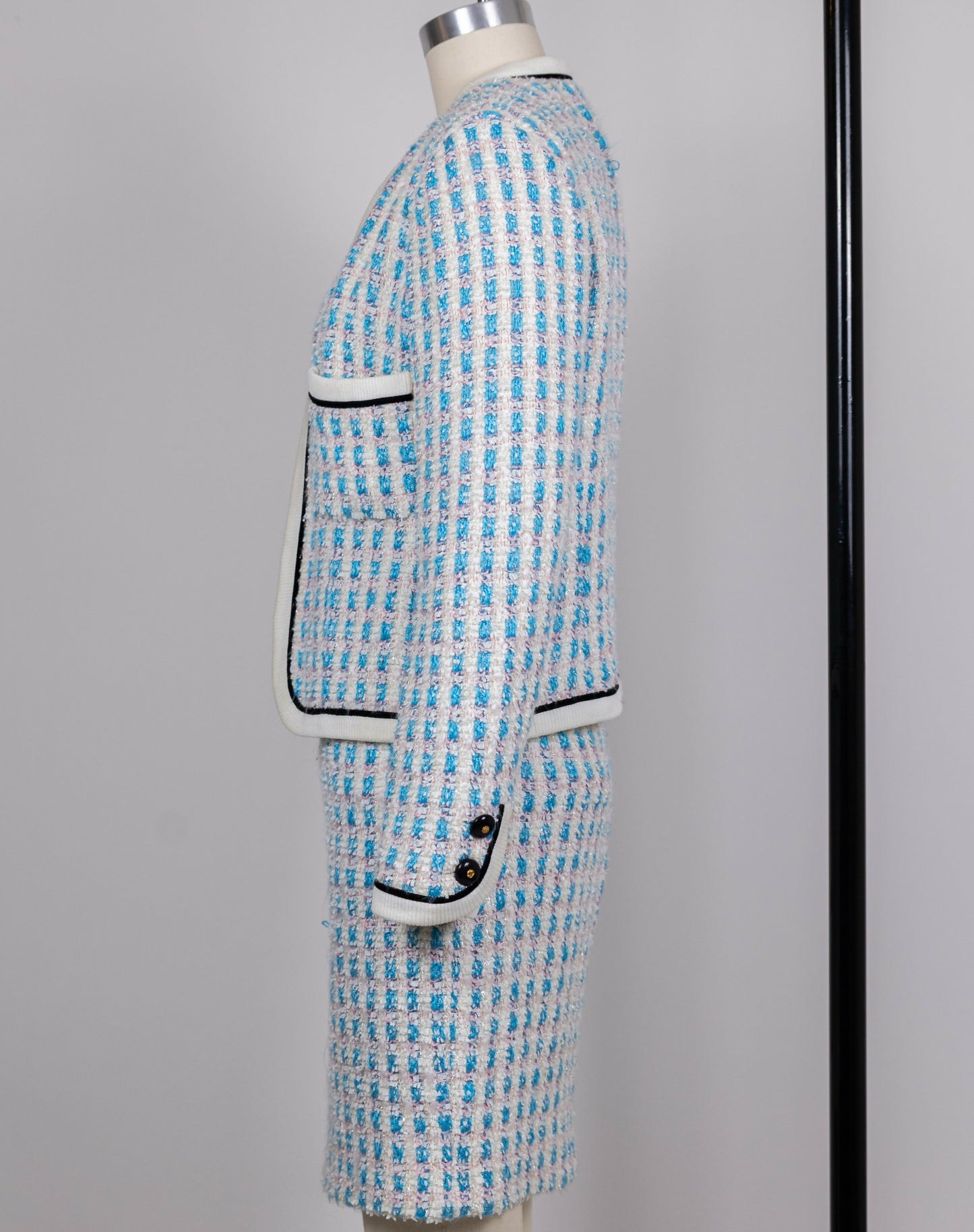 Chanel 1992 Spring/Summer Vintage Blue Tweed Skirt Set