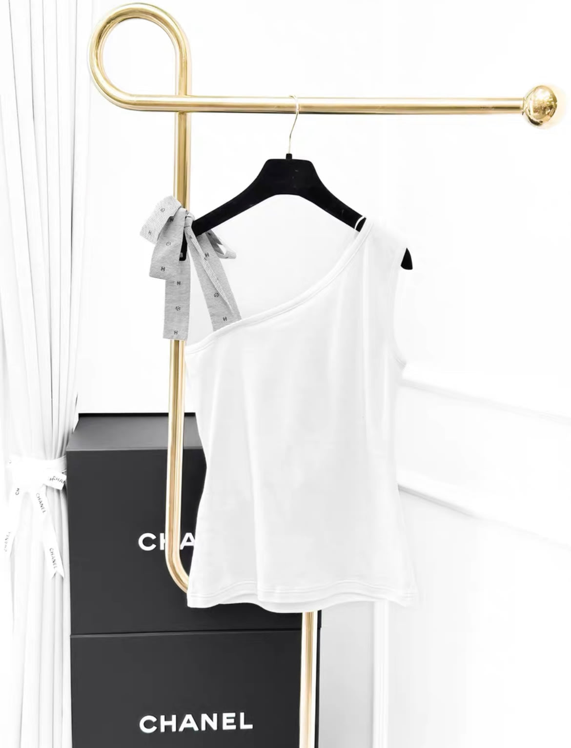 Chanel 24P white double C one shoulder top