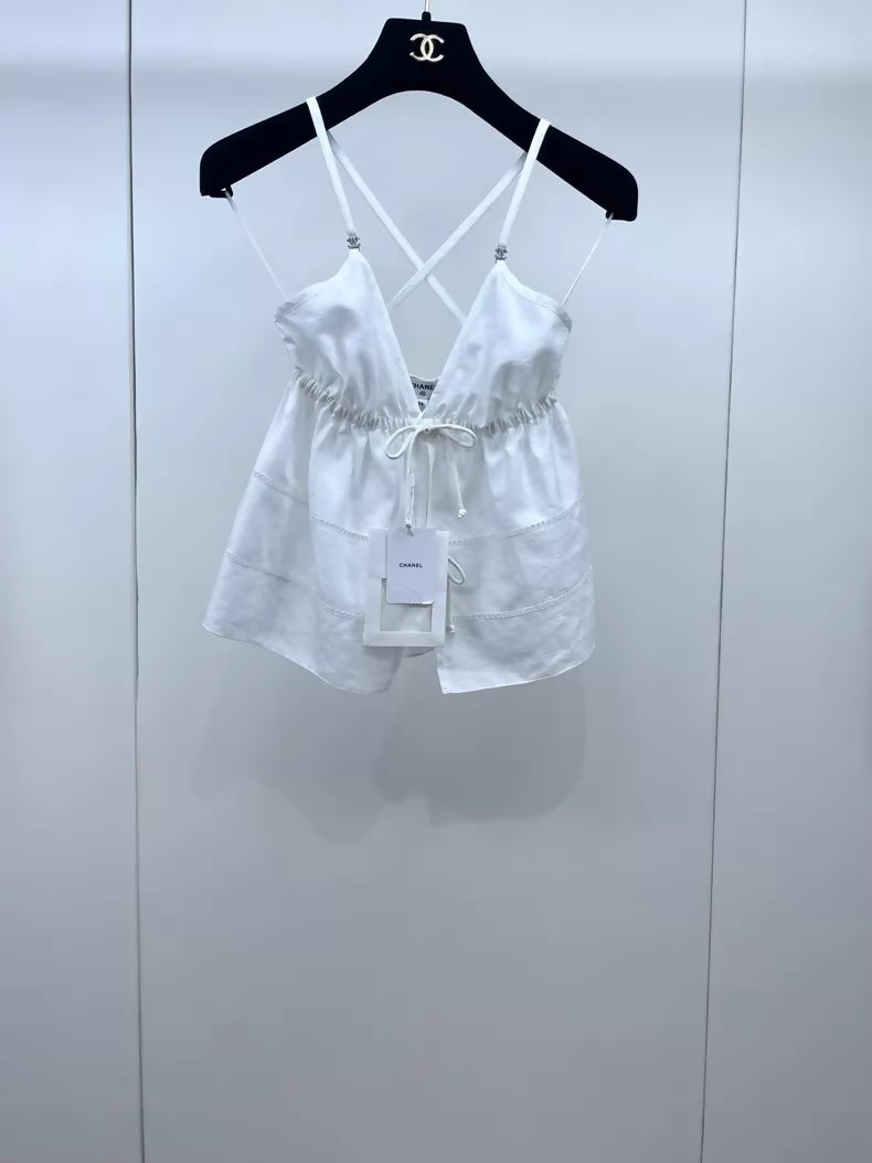 Chanel 25P Double White top with bow detail