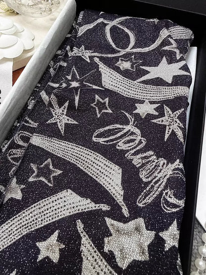 Chanel 24C Star & Comet Logo Black & Silver Glitter leggings socks