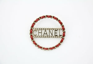 Chanel B18K Leather Red Metal Round Brooch