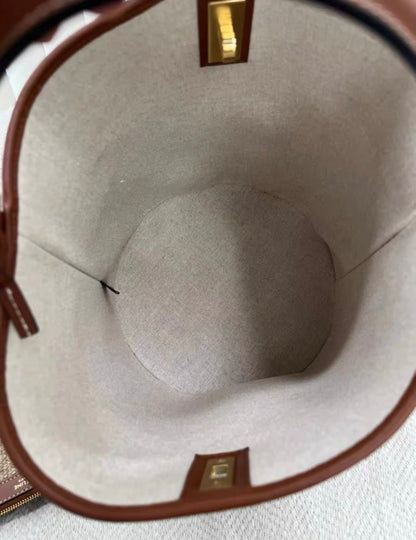 Celine Beige Bucket 16 Bag In Textile With Celine Jacquard