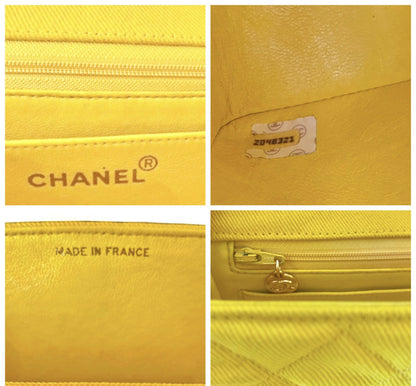 Vintage Chanel 1992 Yellow Denim Medium Classic Flap Bag 24K Gold Hardware