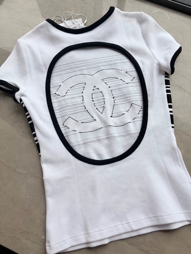Chanel 23c black and white striped t-shirt