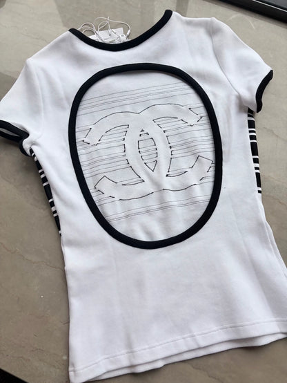 Chanel 23c black and white striped t-shirt