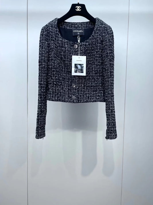 Chanel 24B black and white tweed jacket