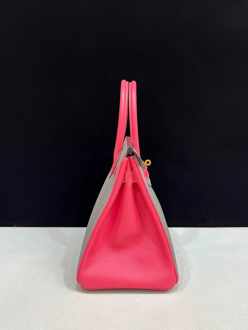 Hermes Birkin 30 Pink/Grey Epsom leather brushed gold hardware