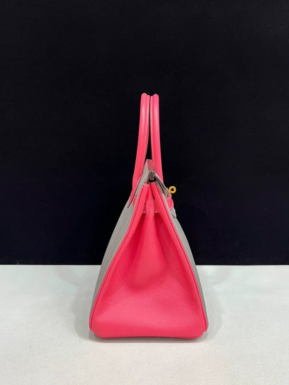 Hermes Birkin 30 Pink/Grey Epsom leather brushed gold hardware