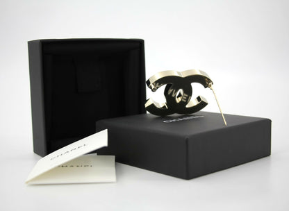 Chanel B23C Enamel Black and White Two-Tone CC Brooch
