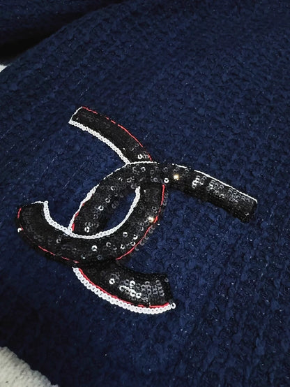 Chanel 24P blue sequined tweed jacket with double C