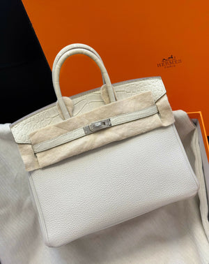 Hermès Birkin 25 Bleu Glacier Togo Leather & Matte Alligator Touch with Palladium Hardware