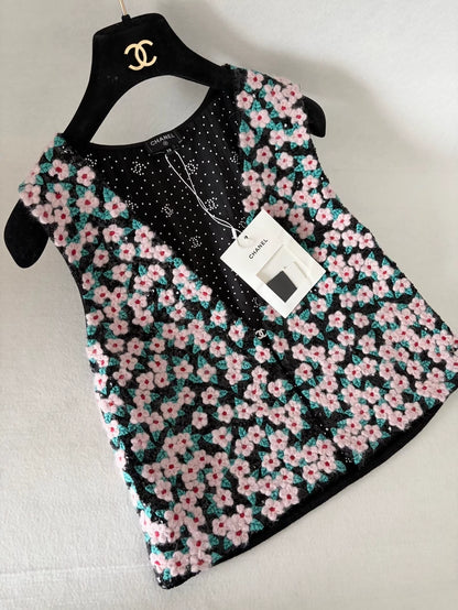 Chanel 24B Pink Floral Embroidered Vest