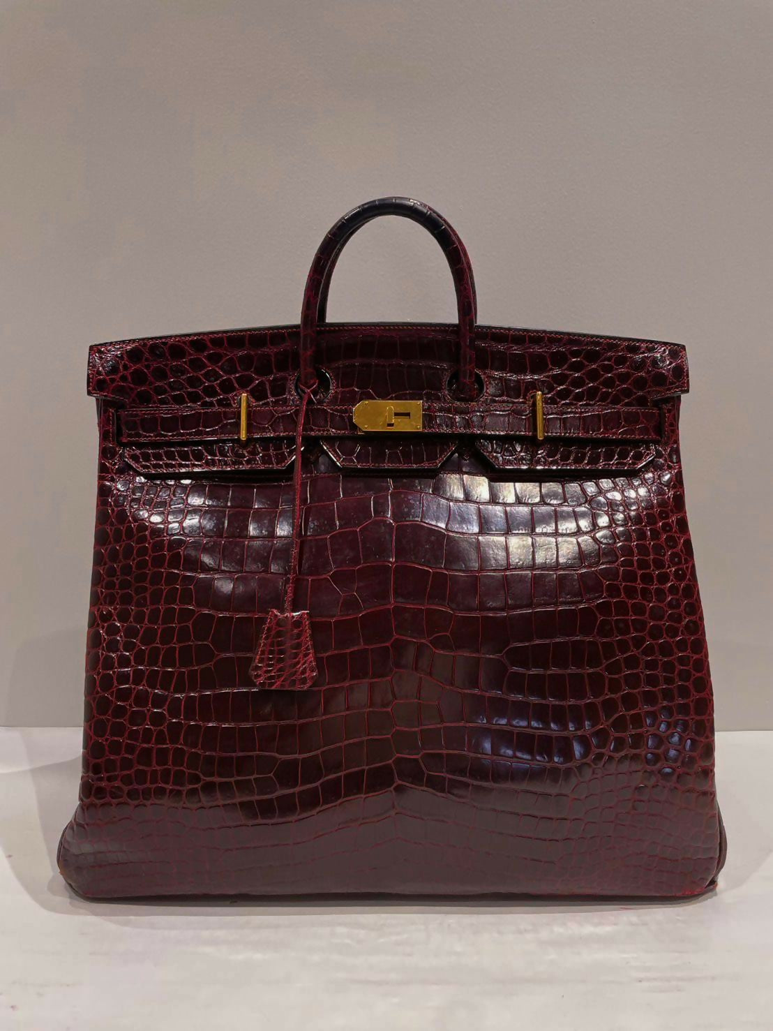 Hermès HAC 50 Bordeaux Porosus Crocodile GHW