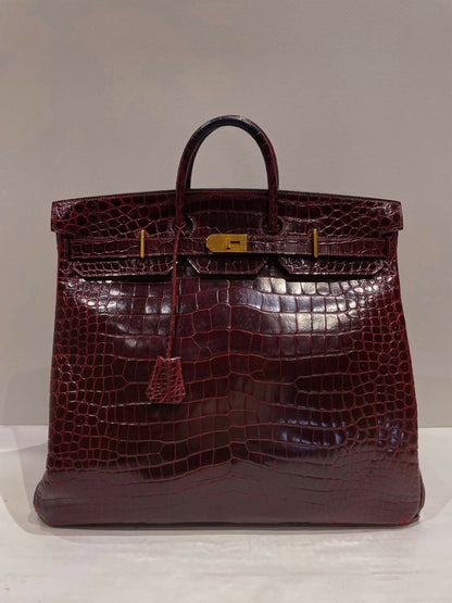 Hermès HAC 50 Bordeaux Porosus Crocodile GHW