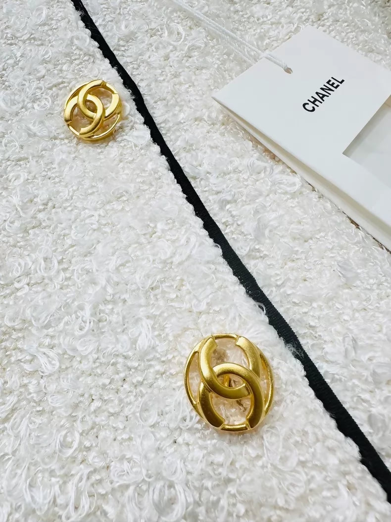 Chanel 26S white cardigan gold cc logo buttons