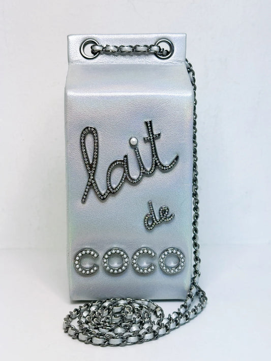 Chanel “Lait de Coco” Milk Carton Bag in Iridescent Silver Goatskin with Ruthenium Hardware (2014)