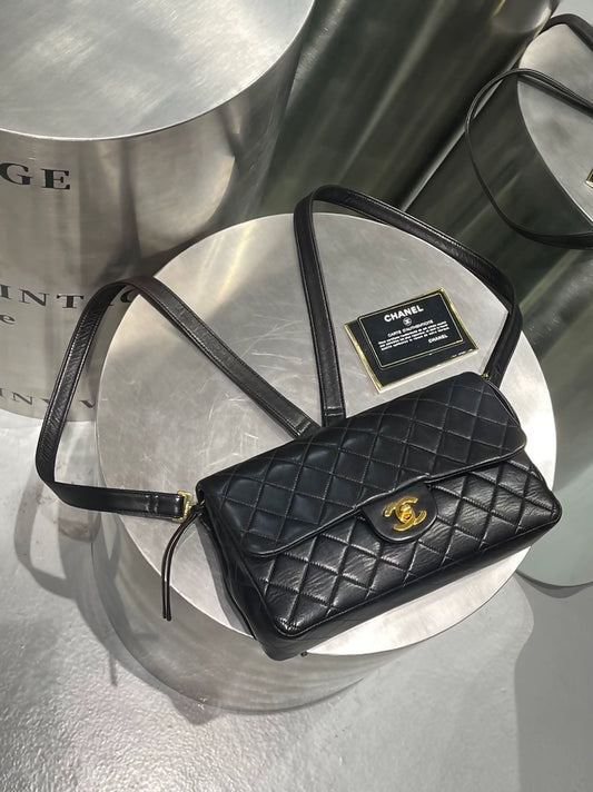 Chanel CF backpack in black leather with gold hardware