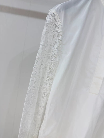 Loro Piana lace-trimmed openwork shirt