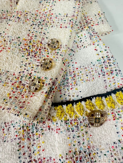 Chanel 24S iridescent écru tweed jacket & skirt