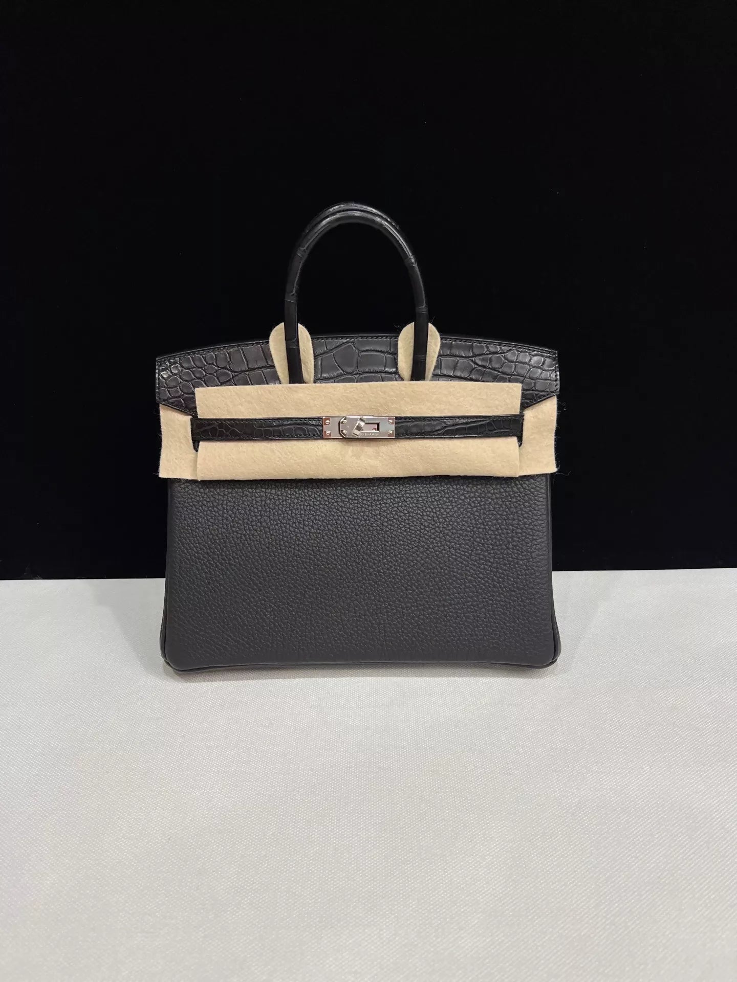Hermes Birkin 25 Touch black togo matte crocodile leather with palladium hardware