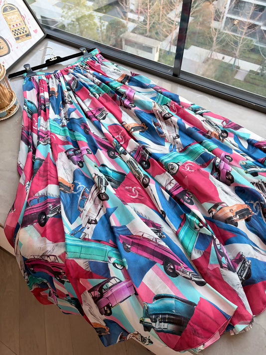 Chanel 17C Silk Printed Midi Skirt