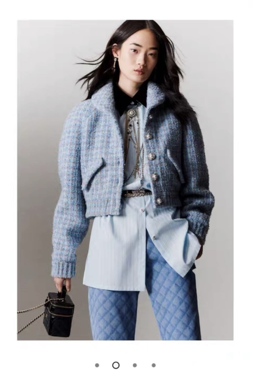 Chanel 22B blue plaid tweed short jacket