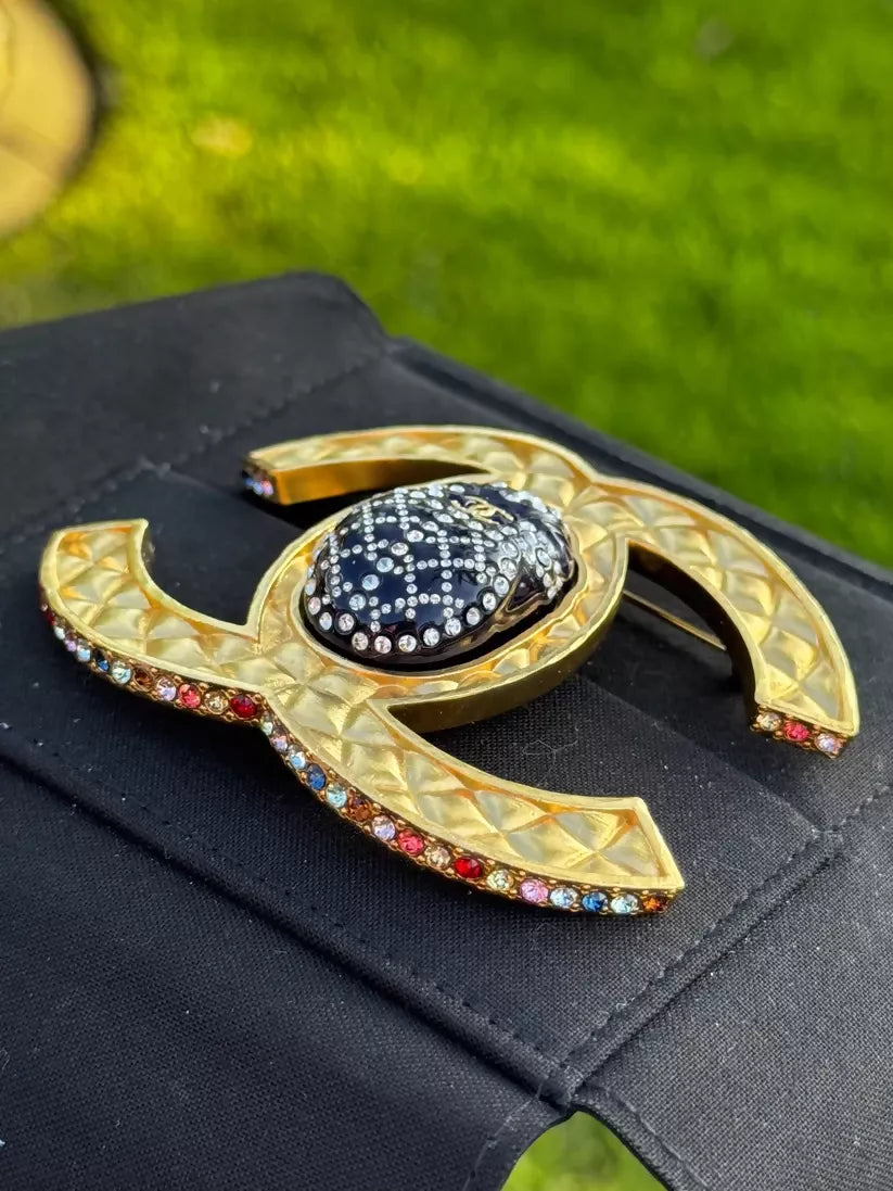 Chanel 19A Egypt Multicolor XL Beetle Brooch