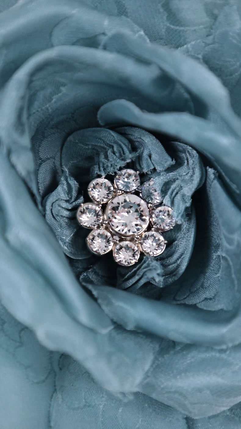 Chanel 25A Blue Camellia Rhinestone Brooch