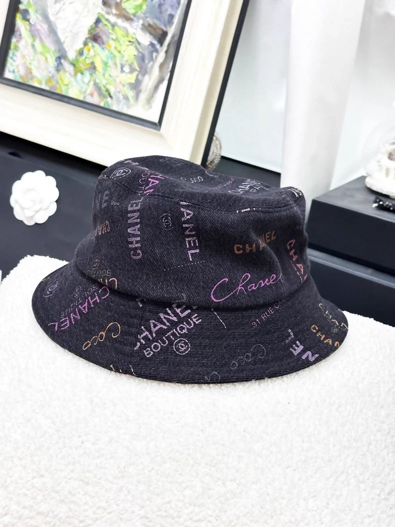 Chanel 22p letter print logo black and grey denim hat
