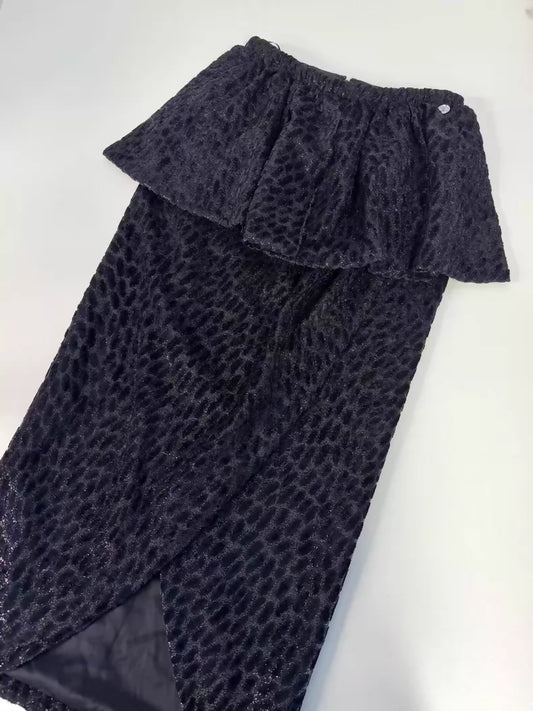 Chanel 23A Black Blue Leopard Print Midi Skirt